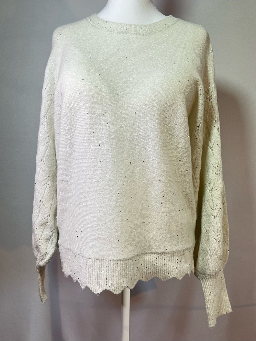 Elle Cream Crewneck Sweater with Subtle Sequin Detail